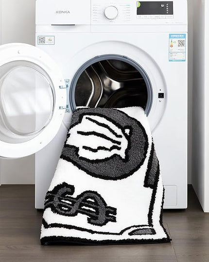 RoomTalks Boho Cute Rugs for Bathroom Kitchen Dorm Bedroom Aesthetic, 2x3 Small Area Rugs Throw Carpet, Black and White Funky Trendy Cool Bath Mat Non Slip Washable Cartoon Kids Bathroom Rugs Decor - LeafyLoom