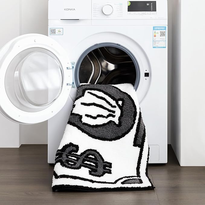 RoomTalks Boho Cute Rugs for Bathroom Kitchen Dorm Bedroom Aesthetic, 2x3 Small Area Rugs Throw Carpet, Black and White Funky Trendy Cool Bath Mat Non Slip Washable Cartoon Kids Bathroom Rugs Decor - LeafyLoom