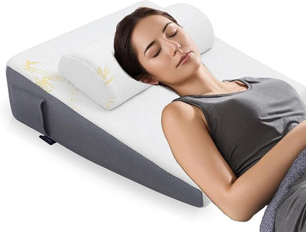 Bed Wedge Pillow Set for Sleeping, Triangle Pillow Wedge with Half Moon Memory Foam Bolster for Acid Reflux, Gerd, Snoring and Relief Support for Legs, Knee Elevation,Removable Cover - LeafyLoom