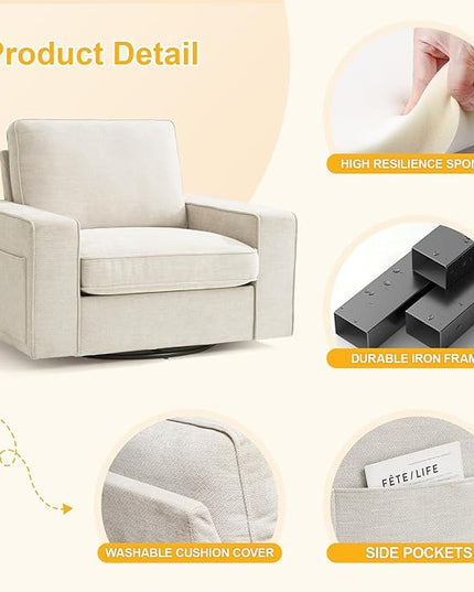 EASELAND Oversized Accent Chair, Reading Chair with Upholstered Chenille Fabric, Sofa Chair with Armrest, Single Sofa Chair for Living Room, Swivel Chair with Wooden Legs, Comfy Chair for Small Spaces - LeafyLoom