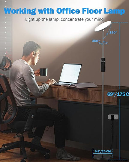LED Floor Lamp, 3000LM 30W Super Bright Standing Lamp, 300W Equivalent Modern Torchiere Sky Lamp, 2700K-6500K Stepless Dimming with Remote & Touch Control, 69" Tall Lamp for Living Room Bedroom Office - LeafyLoom