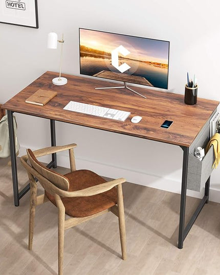 CubiCubi Computer Desk 40 Inch Study Writing Table for Home Office, Modern Simple Style PC Table with Storage Bag, Brown - LeafyLoom