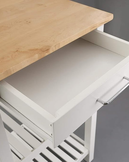 American Trails Sunrise American Kitchen Island, Natural Maple Top, White Base (New) - LeafyLoom