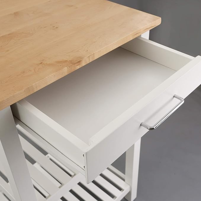 American Trails Sunrise American Kitchen Island, Natural Maple Top, White Base (New) - LeafyLoom