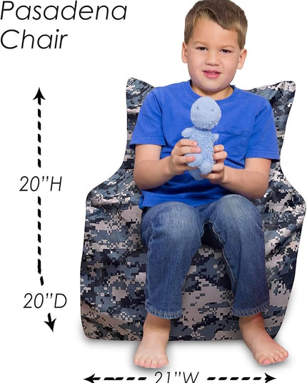 Posh Creations Structured Comfy Bean Bag Chair for Gaming, Reading and Watching TV, Pasadena Chair, Nylon - Camo Digital - LeafyLoom