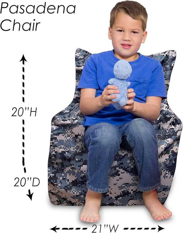 Posh Creations Structured Comfy Bean Bag Chair for Gaming, Reading and Watching TV, Pasadena Chair, Nylon - Camo Digital - LeafyLoom