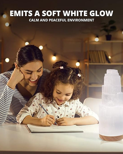 Himalayan Glow WBM Selenite Crystal Lamp, Morrocan Lamp Decorative Night Light | 7 Inch Tall - LeafyLoom