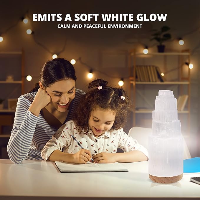 Himalayan Glow WBM Selenite Crystal Lamp, Morrocan Lamp Decorative Night Light | 7 Inch Tall - LeafyLoom
