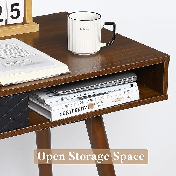 GAOMON Modern Home Office Writing Desk, 42 Inch Computer Table Desk with Drawers, Simple Mid Century Modern Desk, Walnut - LeafyLoom