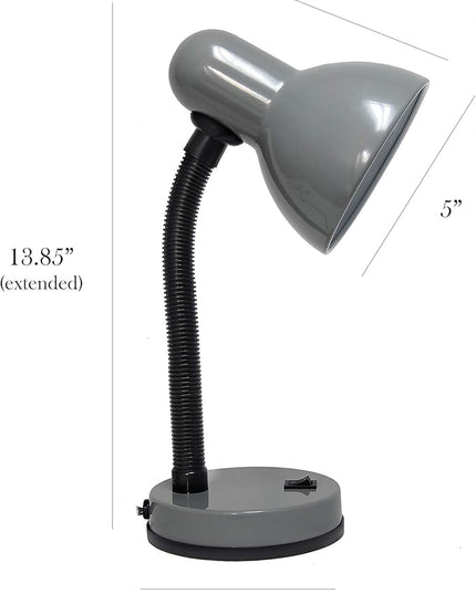 Simple Designs LD1003-GRY Basic Metal Desk Lamp with Flexible Hose Neck for Office, Living Room, Bedroom, College Dorm, Bookshelf, Gray - LeafyLoom