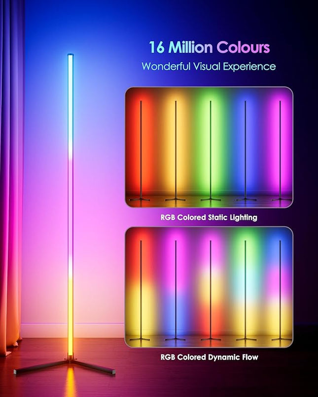 2PCS Corner Floor Lamp, 65" Smart RGB Color Changing LED Floor Lamp with APP and Remote Control, Modern Mood Lighting Corner Lamp with Music Sync, DIY Mode & Timing for Living Room Gaming Room - LeafyLoom