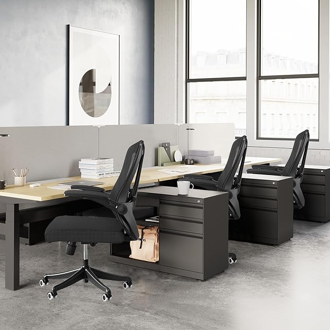 Office Chair with 350LBS Capacity, Ergonomic Comfort Home Desk Chair, Mid Back Gaming Chair with Wheels, Adjustable Height, Lumbar Support, Flip-up Armrest - LeafyLoom