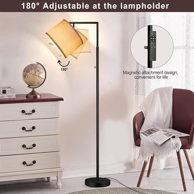 Dimmable Floor Lamp, 4-Color Temperature Modern Standing Lamp with Remote Control & Gray Shade, Tall Pole Floor Lamp for Living Room, Bedroom, Study Room, Office (LED Bulb Included) - Black - LeafyLoom