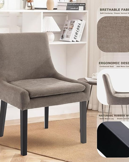 COLAMY Modern Dining Chairs Set of 4, Upholstered Corduroy Accent Side Leisure Chairs with Mid Back and Wood Legs for Living Room/Dining Room-Camel - LeafyLoom