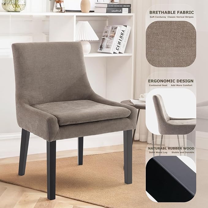 COLAMY Modern Dining Chairs Set of 4, Upholstered Corduroy Accent Side Leisure Chairs with Mid Back and Wood Legs for Living Room/Dining Room-Camel - LeafyLoom