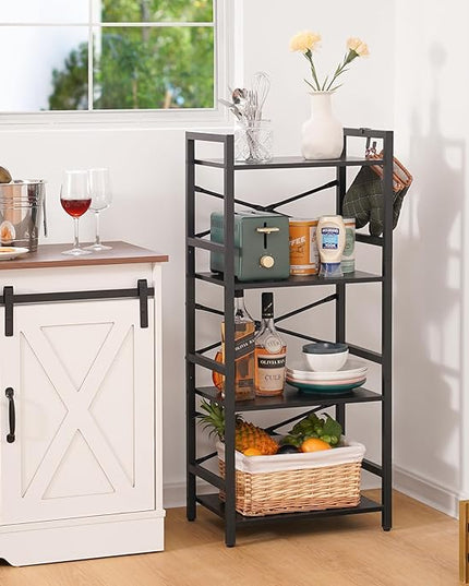 Yoobure 4 Tier Bookshelf - Small Book Shelf Industrial Bookcase, Narrow Book Case Book Storage Organizer for CD/Movie/Book, Bookshelves for Bedroom Office Living Room Black - LeafyLoom