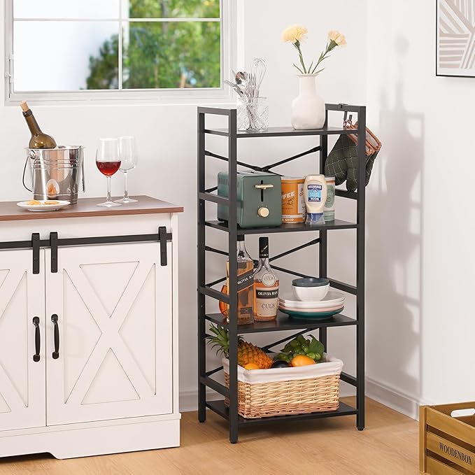 Yoobure 4 Tier Bookshelf - Small Book Shelf Industrial Bookcase, Narrow Book Case Book Storage Organizer for CD/Movie/Book, Bookshelves for Bedroom Office Living Room Black - LeafyLoom
