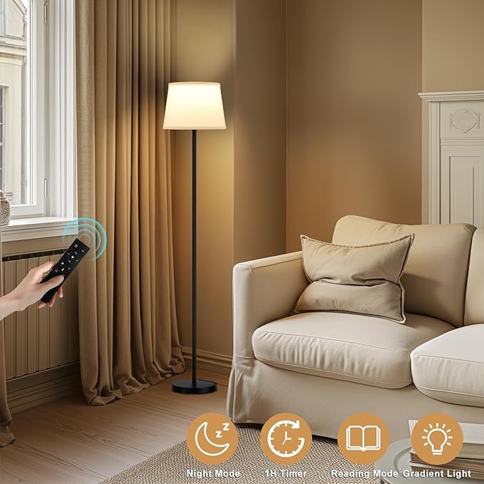 【Upgraded】 Floor Lamps for Living Room, Modern Floor Lamp with Remote Control, Dimmable Colors Temperature Standing Lamp Foot Switch, Tall Lamps for Bedroom Office Kid Room(9W LED Bulb) - LeafyLoom