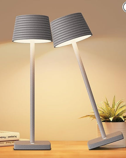 Rechargeable Cordless Table Lamp, Battery 5000mAh Metal Aluminum Housing USB LED Portable Powered Desk Lamp, 3 Levels Brightness Night Light for Restaurants Bars Outdoor (ferrous gray-2pack) - LeafyLoom