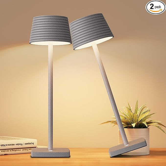 Rechargeable Cordless Table Lamp, Battery 5000mAh Metal Aluminum Housing USB LED Portable Powered Desk Lamp, 3 Levels Brightness Night Light for Restaurants Bars Outdoor (ferrous gray-2pack) - LeafyLoom