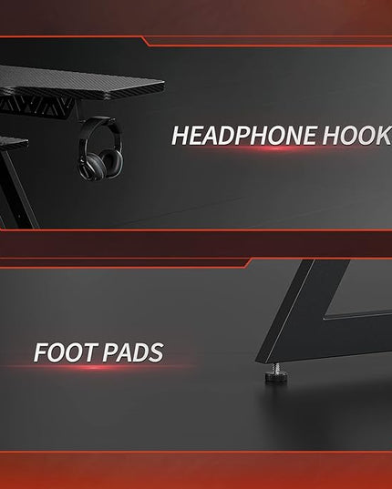 CubiCubi Aurora Gaming Desk with LED Lights & Power Outlets, 40 Inch L Shaped Carbon Fiber Surface Desk with Storage Shelves, Small Corner Computer Desk with Monitor Shelf, Gamer Desk PC Table, Black - LeafyLoom