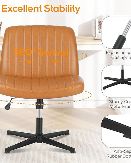 Criss Cross Chair, Cross Legged Office Chair, Wide Comfty Desk Chair, No Wheels Armless Computer Task Chair, Swivel Vanity Home Chair, Height Adjustable - LeafyLoom