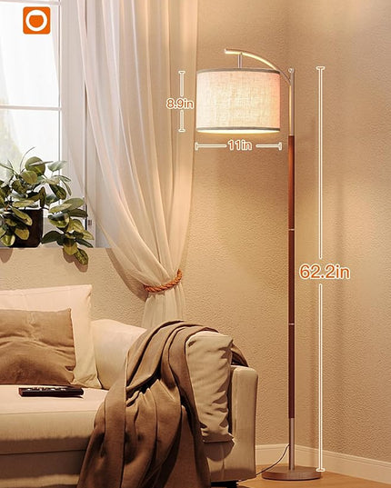 addlon Floor Lamp for Living Room with Remote, Dimmable Standing lamp with Linen lampshade for Bedroom, Office, Lamps with 9W LED Bulb Included - Brown & Nickel with Beige Shade - LeafyLoom