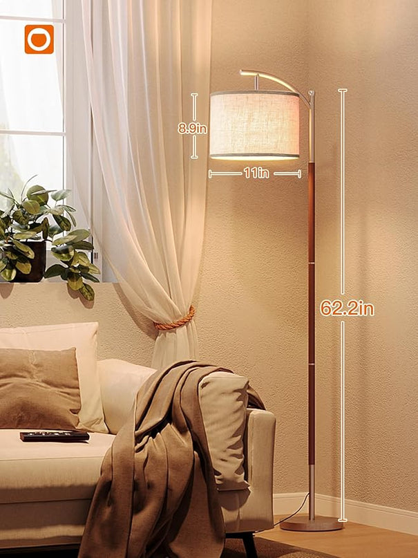 addlon Floor Lamp for Living Room with Remote, Dimmable Standing lamp with Linen lampshade for Bedroom, Office, Lamps with 9W LED Bulb Included - Brown & Nickel with Beige Shade - LeafyLoom