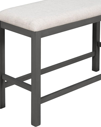 Kitchen 6-Piece Counter Height Set Table with Shelf 4 Chairs and Bench for Dining Room, Gray - LeafyLoom