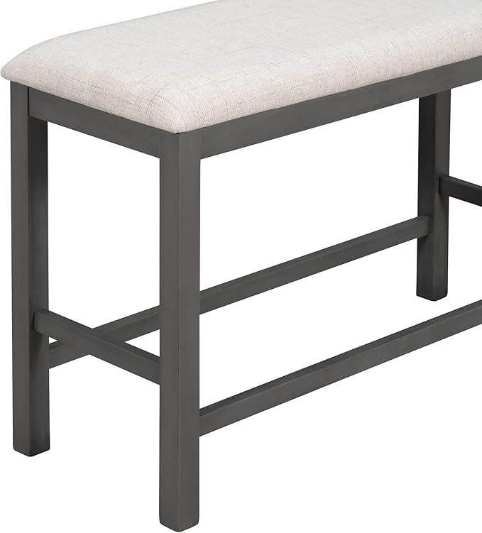 Kitchen 6-Piece Counter Height Set Table with Shelf 4 Chairs and Bench for Dining Room, Gray - LeafyLoom