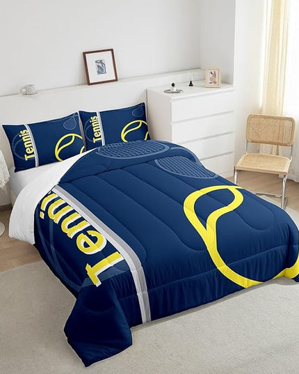 Feelyou Kids Tennis Comforter Set Full Size Tennis Sports Bedding Set for Boys Girls Teens Bedroom Decor Tennis Gaming Comforter Blue Yellow Tennis Lovers Duvet Set with 2 Pillow Case - LeafyLoom