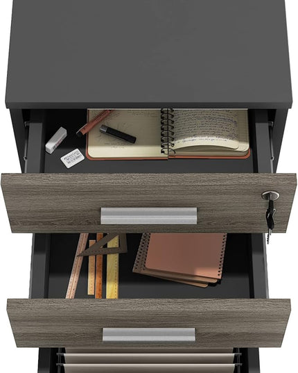 Lazio File Cabinet with Lock - Filing Cabinet for Home and Office - 3 Drawer Small Rolling File Cabinet -Wood Printer Stand with Storage for A4 Size/Legal Documents, File Folders (SLATE GRAY/Black) - LeafyLoom