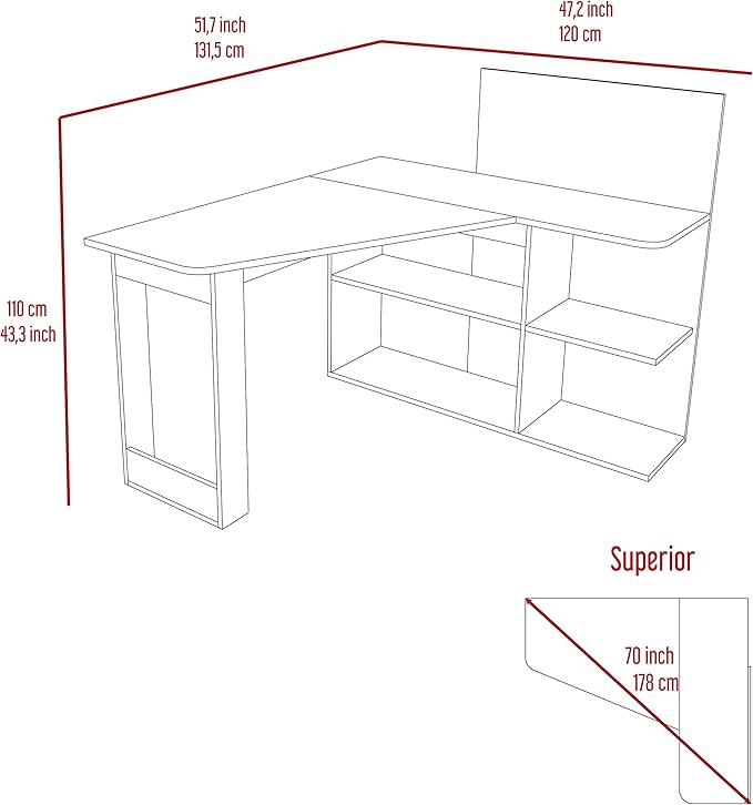 NicBex Kimberly-DW-00009-LWJ Home Office Desks, 47.2"x51.7"x43.3", Gray - LeafyLoom