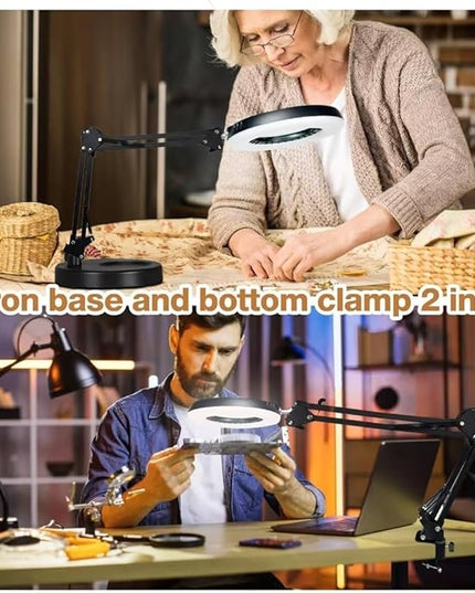 2-in-1 Large Magnifying Glass with Light and Stand-Lighted Magnifying Glass Magnifying Lamp 5 Color Modes Stepless Dimmable-Hands Free Desk Magnifying Glass with Light for Close Work Reading Repair - LeafyLoom