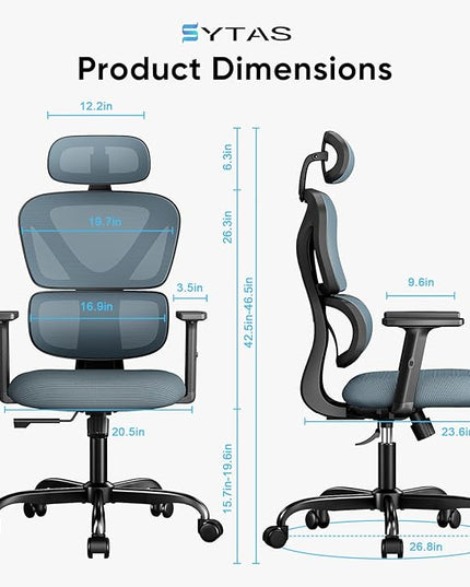 Sytas Office Chair Ergonomic Desk Chair, High Back Computer Chair, Comfy Home Office Chair with Lumbar Support, Breathable Mesh Chair Adjustable Armrests,Tilt Function - LeafyLoom