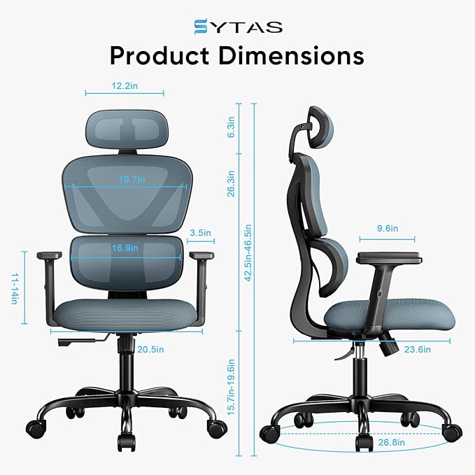 Sytas Office Chair Ergonomic Desk Chair, High Back Computer Chair, Comfy Home Office Chair with Lumbar Support, Breathable Mesh Chair Adjustable Armrests,Tilt Function - LeafyLoom