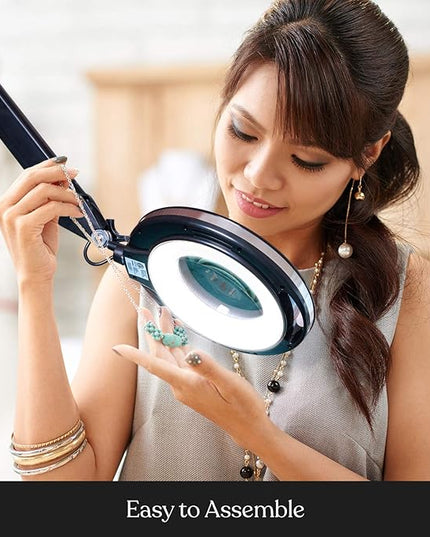 Brightech Lightview Pro Magnifying Glass with Stand & Light, Magnifying Floor Lamp with 6-Wheel Rolling Base for Facials & Lashes – Dimmable LED Work Light for Crafts, Sewing, and Projects - 5 Diopter - LeafyLoom