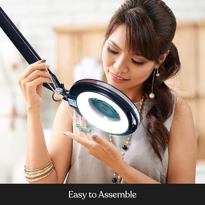Brightech Lightview Pro Magnifying Glass with Stand & Light, Magnifying Floor Lamp with 6-Wheel Rolling Base for Facials & Lashes – Dimmable LED Work Light for Crafts, Sewing, and Projects - 5 Diopter - LeafyLoom