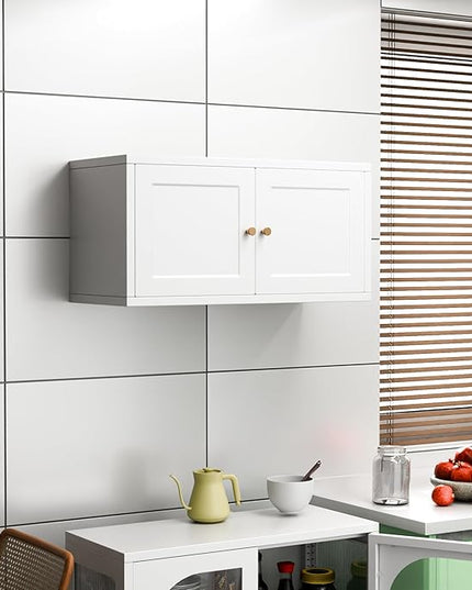 Metal Wall Cabinet, Metal Accent Storage Cabinet with Doors for Kitchens, Dining, and Living rooms, Assembly Required - LeafyLoom