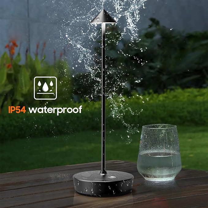 Set of 2 Rechargeable Cordless Table Lamp,6000mAh LED Battery Operated Desk Lamp Touch 3 Color Dimming Portable Outdoor Waterproof Table Light for Patio/Restaurant/Dining/Home (Black) - LeafyLoom