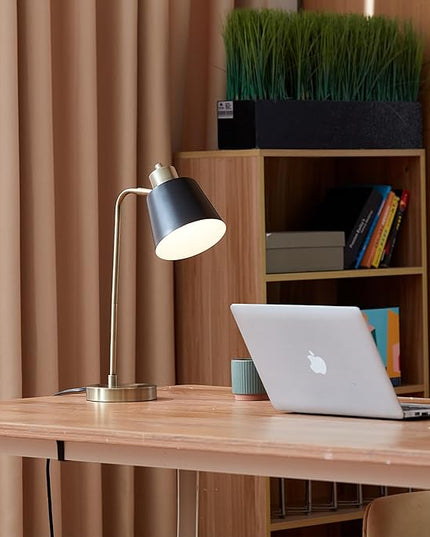 Globe Electric 61000055 18" Desk Lamp, Matte Brass Finish, Matte Black Metal Shade, Pivot Joint, On/Off Rotary Switch on Shade, E26 Base Bulb, Lamp for Living Room, Home Office - LeafyLoom