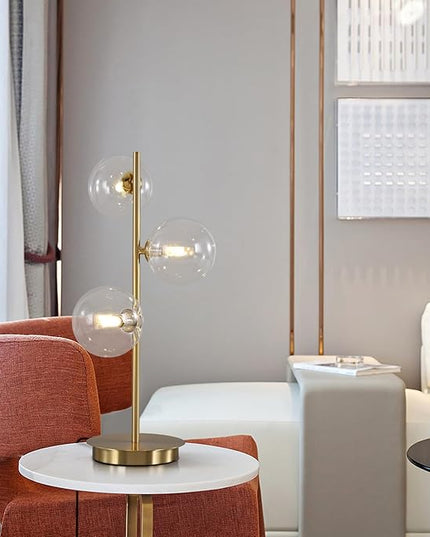 Mid Century Gold Globe Table Lamp Modern Golden Desk Reading Lamp Contemporary Brass Metal Nightstand Lamp with Clear Glass Shade Bedside Lamp for Bedroom Study Room Office MTL03-C - LeafyLoom