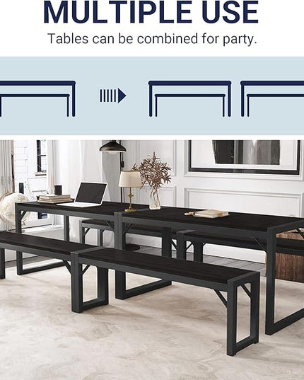 Allewie 3-Piece Kitchen Dining Table Sets with Benches, Sturdy Triangle Structure, Space-Saving, Multifunctional for Dining Room/Living Room/Studio, Black & Black - LeafyLoom