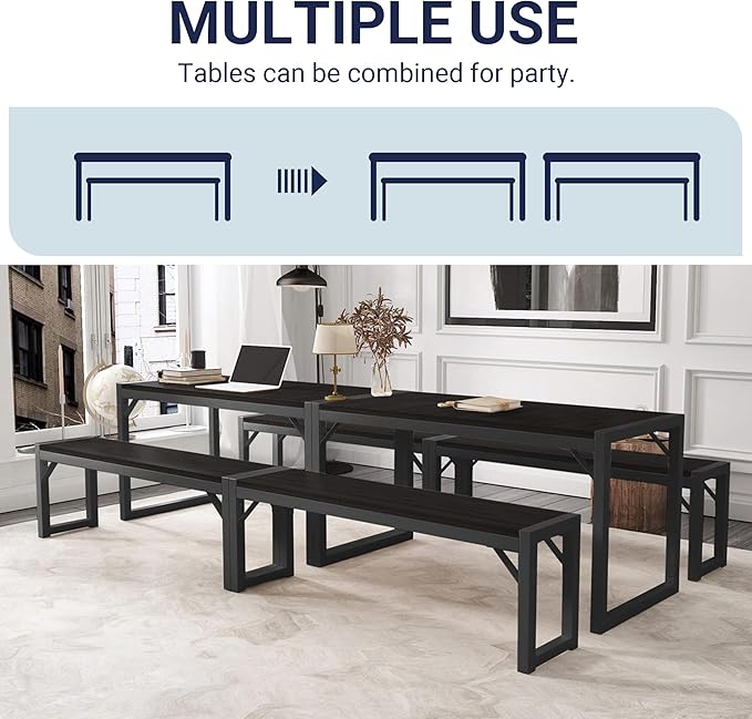 Allewie 3-Piece Kitchen Dining Table Sets with Benches, Sturdy Triangle Structure, Space-Saving, Multifunctional for Dining Room/Living Room/Studio, Black & Black - LeafyLoom