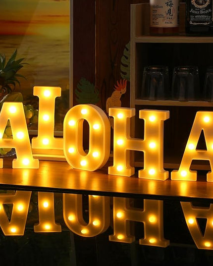 5 Pcs Summer Decorations Aloha Light Up Sign Aloha LED Marquee Letter for Party Decorations Battery Powered Hawaiian Alphabet Letter Summer Aloha LED Lights for Wedding Night Birthday Party - LeafyLoom