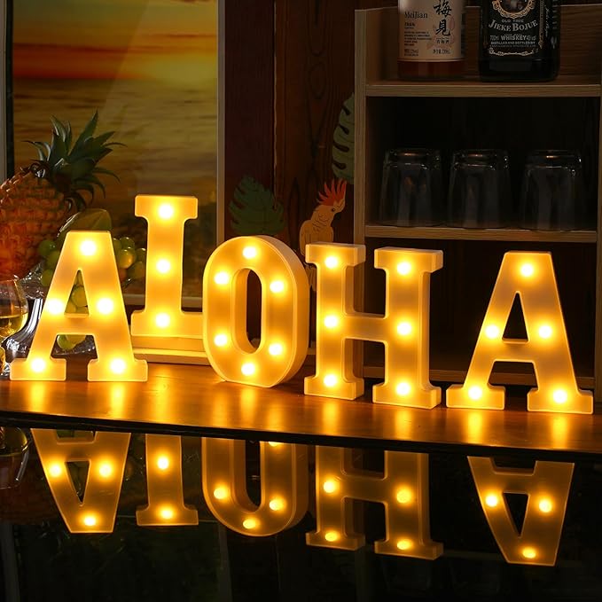 5 Pcs Summer Decorations Aloha Light Up Sign Aloha LED Marquee Letter for Party Decorations Battery Powered Hawaiian Alphabet Letter Summer Aloha LED Lights for Wedding Night Birthday Party - LeafyLoom