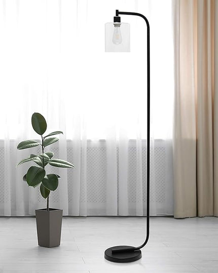 Simple Designs LF1036-BLK Antique Style Industrial Iron Lantern Floor Lamp with Glass Shade, Black 12 x 10 x 63 - LeafyLoom
