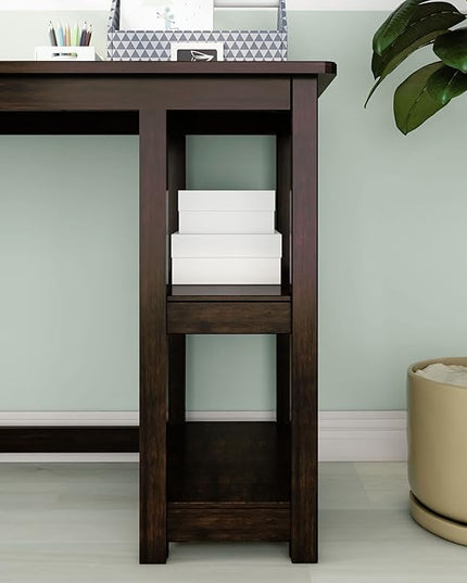 Max & Lily Solid Wood Desk With Shelves, 55 Inches, Espresso - LeafyLoom