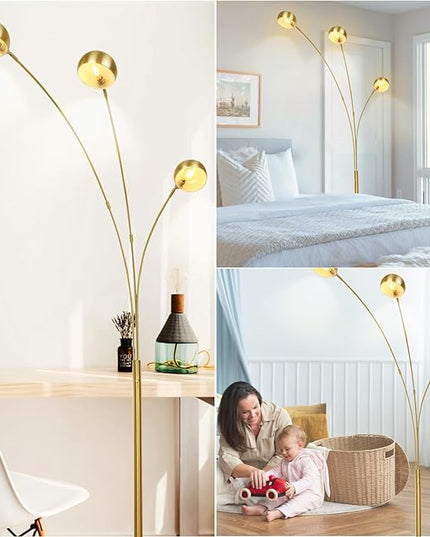 Depuley 3-Light Modern Floor Lamp, Dimmable Arc Floor Lamps with Marble Base, Multi Head Tall Standing Lamps with 350°/ 90° Rotating Lights for Living Room, Bedroom, Office(Gold, E12 Bulbs Included) - LeafyLoom