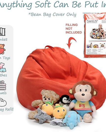 YuppieLife Kids Storage Bean Bag Cover（No Filling） Toy Organizer|Carrying Handle Sofa|Available for Kids and Teenager|Cuddle Chair|Machine Washable and Durable（27'',OrangeRed） - LeafyLoom